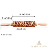 Schéma coté du rouleau à pâtisserie de Noël : longueur totale 35 cm, diamètre 4,5 cm