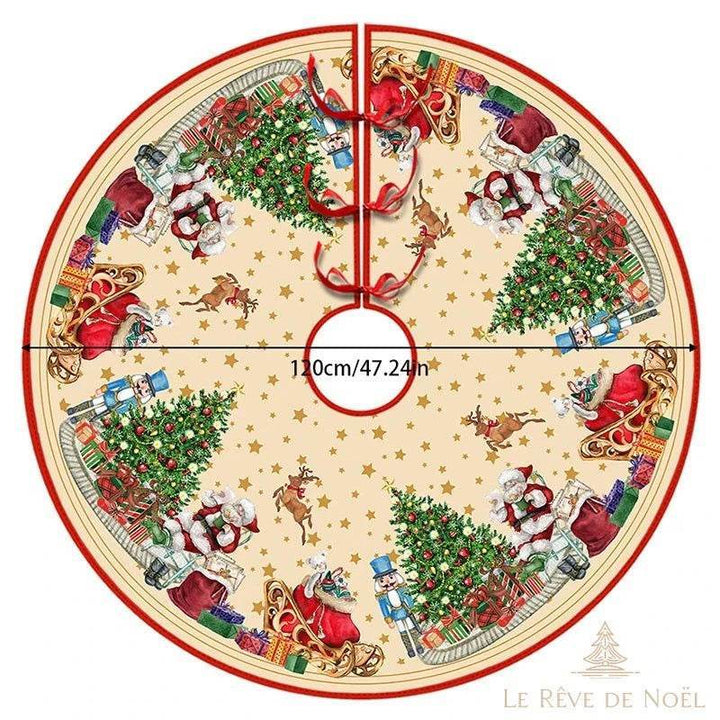 Couvre-pied de sapin rond, motif Père Noël et traîneau identique, grand format 120 cm