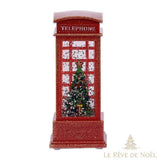 Boule à neige cabine téléphonique rouge, variante Sapin, figurine d'arbre pailletée à l'intérieur