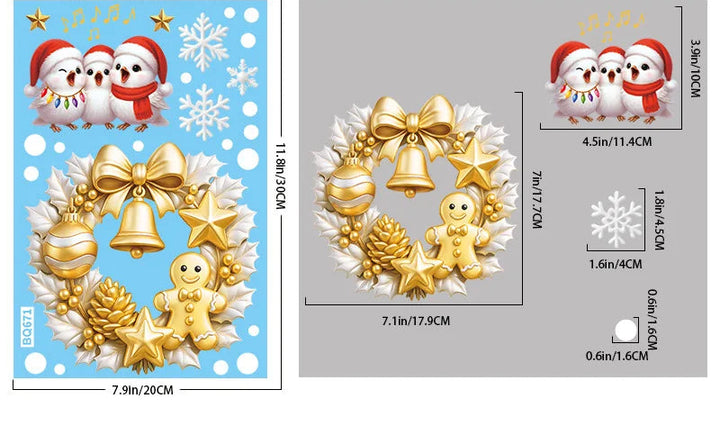 Sticker couronne de Noël dorée avec lutin en pain d'épices, planche cotée 20x30cm