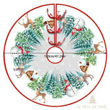 Couvre-pied de sapin rond, même décor de forêt enneigée et rennes, grand format 120 cm