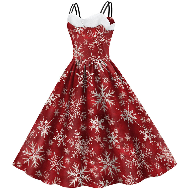 Robe bustier rouge profond semée de flocons argentés délicats, sans mannequin