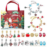 Calendrier de l'Avent en sac cabas rouge Merry Christmas, bracelets à breloques rouges et dorées