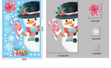 Sticker bonhomme de neige à chapeau haut-de-forme noir, houx sur le bord, sucre d'orge en main