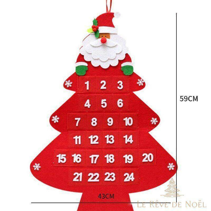 Calendrier de l'avent en feutrine rouge à tête de Père Noël, poches numérotées de 1 à 24, 59 x 43 cm