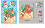 Sticker enveloppe kraft débordant de sucres d'orge, d'un cadeau doré et de fleurs de Noël