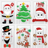 Planche de six stickers de porte de Noël : Père Noël, sapin, bonhomme de neige, renne