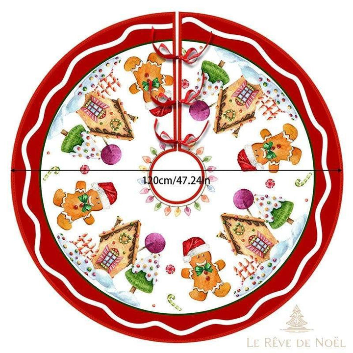 Couvre-pied de sapin rond, même motif de pain d'épice, grand format 120 cm de diamètre
