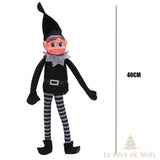 Lutin farceur fille en tenue noire et collant rayé, debout, avec repère de hauteur 40 cm