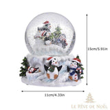 Schéma des dimensions de la boule à neige Pingouin : 15 cm de haut sur 11 cm de large