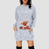 Robe sweat à capuche de Noël gris clair chiné, motif renne et texte « Merry Christmas »