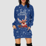Robe sweat à capuche de Noël bleu roi, renne clin d'œil avec cadeau et « Merry Christmas »