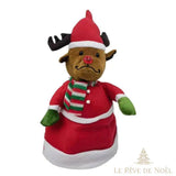 Bonnet de Noël animé à tête de renne, bois noirs et nez rouge, sur bourrelet de fourrure blanche