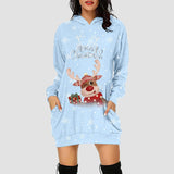 Robe sweat à capuche de Noël bleu ciel, renne clin d'œil avec cadeau et « Merry Christmas »