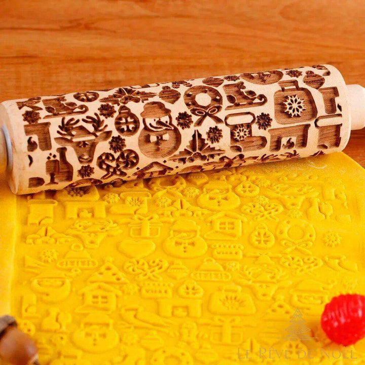 Rouleau à pâtisserie de Noël à motif élan et bois de cerf, bonhomme de neige, imprimé sur pâte jaune