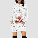 Robe sweat à capuche de Noël blanche, renne clin d'œil avec cadeau et texte « Merry Christmas »