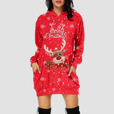 Robe sweat à capuche de Noël rouge, renne clin d'œil avec cadeau et texte « Merry Christmas »
