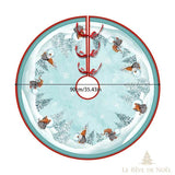 Couvre-pied de sapin rond, fond bleu glacé avec lutins faisant des boules de neige, 90 cm