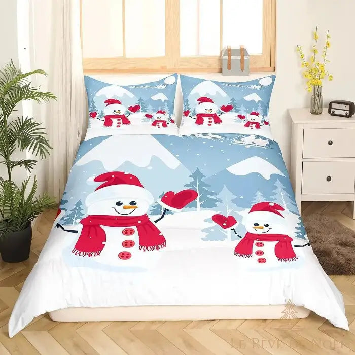 Housse De Couette Noël 220x240cm Avec 2 Taies D'oreiller - Motif Père Noël, Cerfs, Arbre De Noël 3D - Microfibre Douce - 7