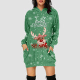 Robe sweat à capuche de Noël verte, renne clin d'œil avec cadeau et texte « Merry Christmas »