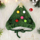 Bonnet sapin vert taille L, pompons multicolores et étoile dorée au sommet, posé à plat