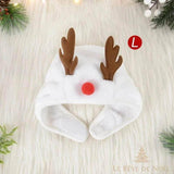 Bonnet blanc taille L à bois de renne brun et pompon rouge en guise de nez, posé à plat