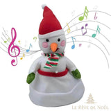 Bonnet de Noël bonhomme de neige entouré d'un graphisme de notes de musique colorées