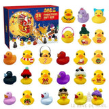 Calendrier de l'avent, boîte bleue au traîneau, canards multicolores à motifs de Noël imprimés