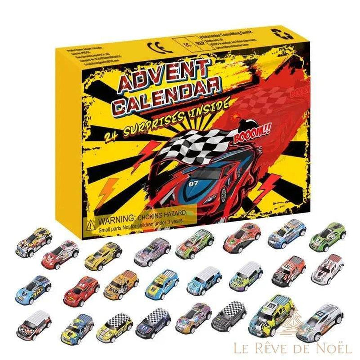 Coffret calendrier de l'Avent voitures de course et 24 petites voitures miniatures colorées