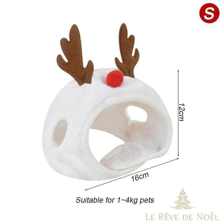 Schéma du bonnet blanc taille S : 12 cm de haut, 16 cm de large, pour animaux de 1 à 4 kg