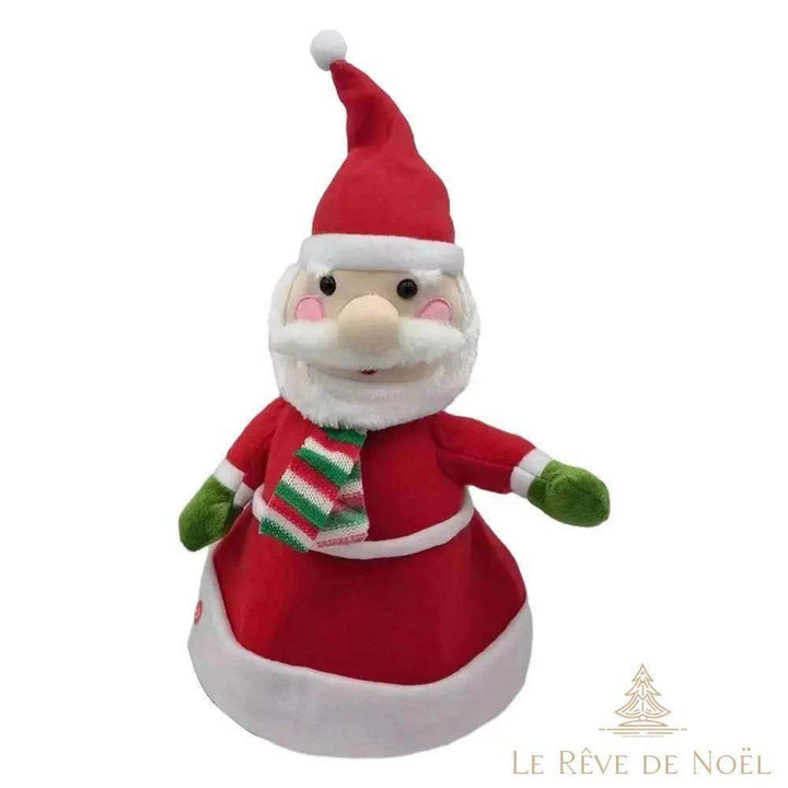 Bonnet de Noël animé à tête de Père Noël, barbe blanche et moufles vertes, bourrelet de fourrure