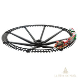 Rail circulaire complet avec supports en rayons de roue et train miniature roulant dessus