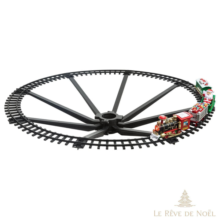 Rail circulaire complet avec supports en rayons de roue et train miniature roulant dessus