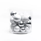 Lot de 30 boules de Noël argentées brillantes, mates et pailletées dans un vase en verre