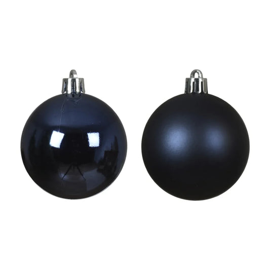 Deux boules de Noël bleu nuit du lot, une brillante et une mate