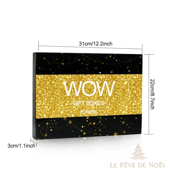 Dimensions du coffret WOW fermé : 31 × 22 × 3 cm