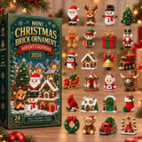 Boîte verte du calendrier briques et les 24 figurines de Noël à monter