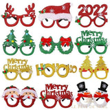 Douze modèles de lunettes de Noël pailletées : rennes, bonnet, sapin, Père Noël, bonhomme de neige