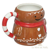 Tasse en céramique en forme de bonhomme pain d'épice, anse en forme de canne à sucre rouge et blanche