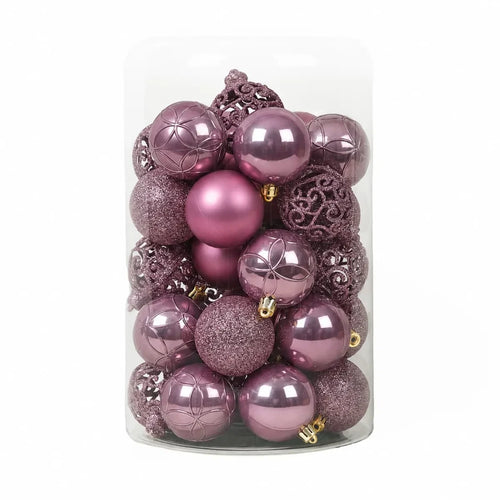 Lot de 35 boules de Noël vieux rose dans un tube transparent