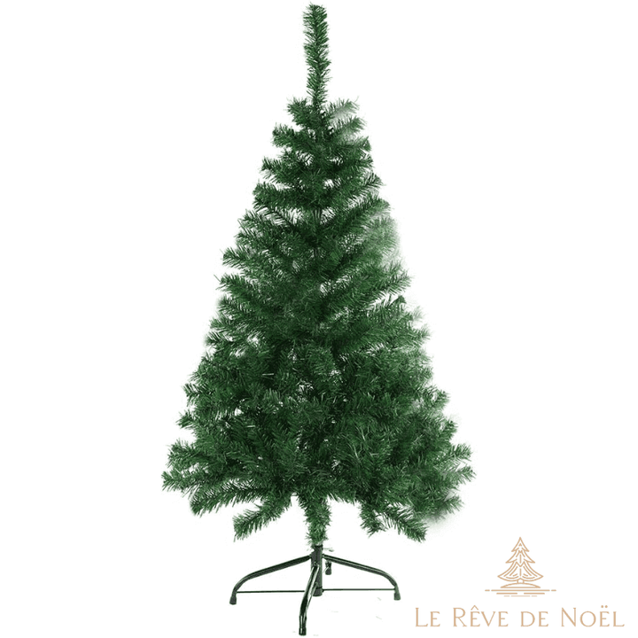 Sapin de Noël artificiel vert non décoré sur pied métallique, fond blanc studio