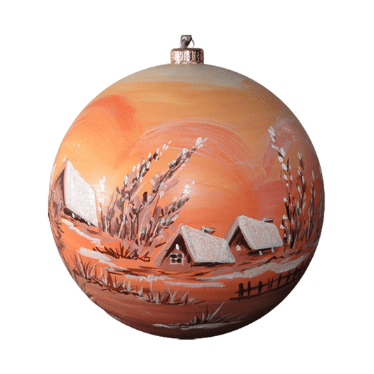Boule de Noël faite main - orange - Couché de soleil en hiver