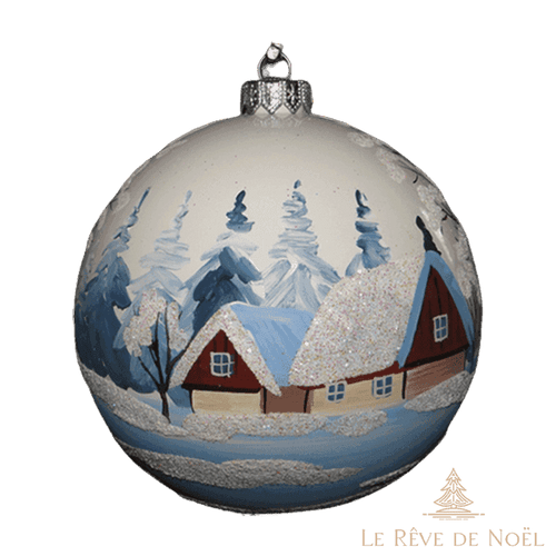 Boule de Noël faite main - Blanc - Village nordique Taïga