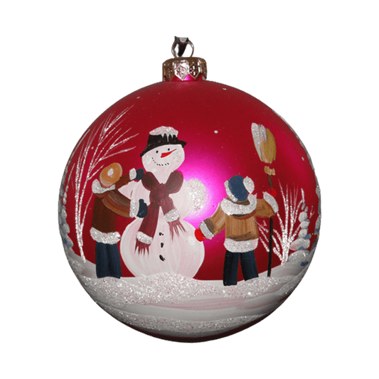 Boule de Noël faite main - Rouge - Bonhomme de neige et ses amis