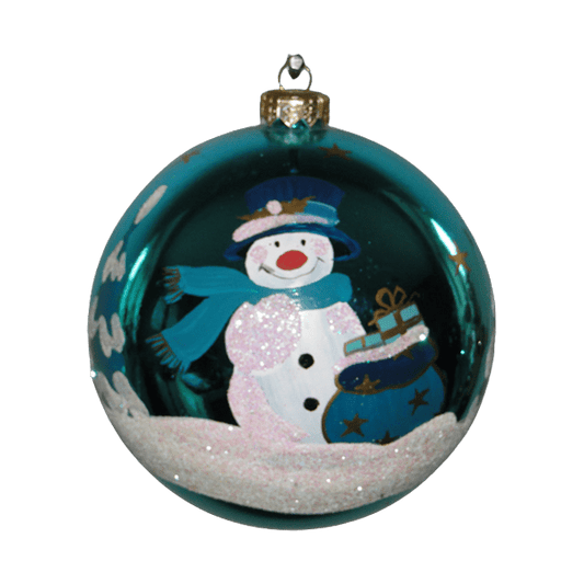 Boule de Noël faite main - Vert - Bonhomme de neige et ses cadeaux