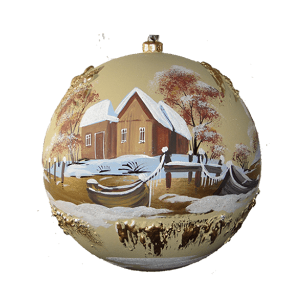 Boule de Noël faite main - Or - Rivière gelée par l'hiver