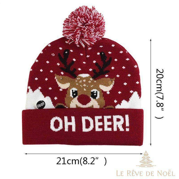 Schéma des dimensions du bonnet de Noël renne : hauteur 20 cm, largeur 21 cm