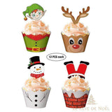 Caissettes à cupcake décor 1 : lutin, renne, bonhomme de neige et jambes du père Noël en cheminée