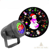 Projecteur noir sur pied avec motif circulaire de bonhomme de neige et flocons projeté