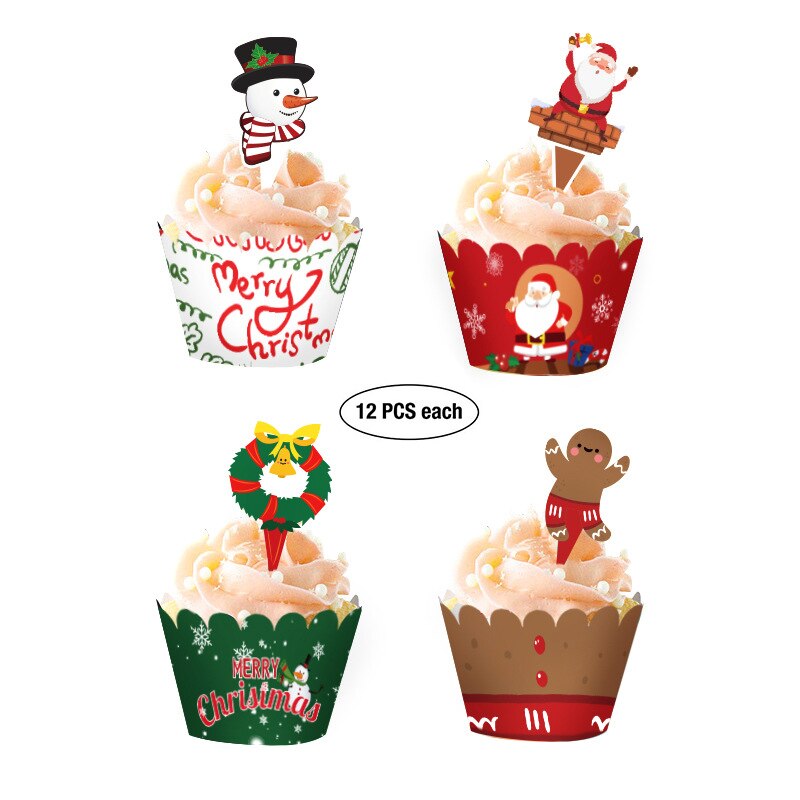 Emballage de Cupcake de Noël en papier : 12 pièces